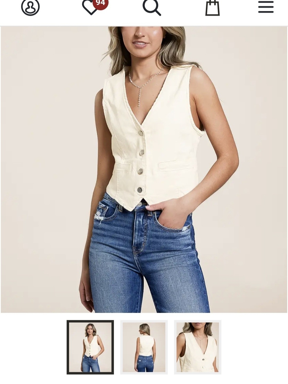 NWT Willow and Root Cream Button-Front V-Neck Vest